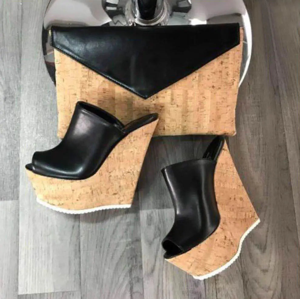 Simple Style Color-Block Wedge Heels (Sizes 35-42)