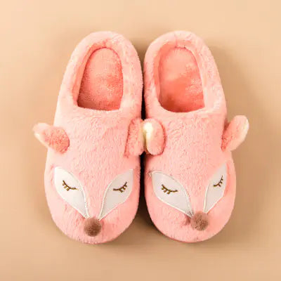Cute Thick Winter Cotton Slippers for Couples - Fox Design