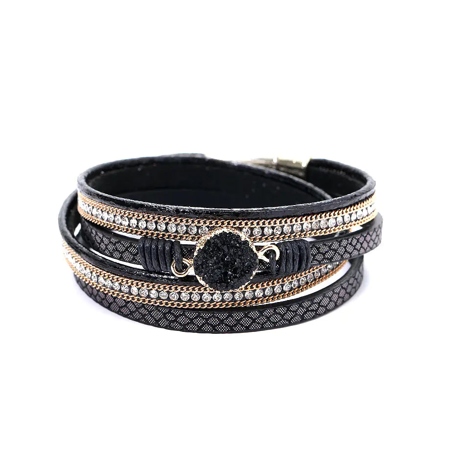 Magnetic Buckle Genuine Leather PU Bracelet (Multi-Layer)