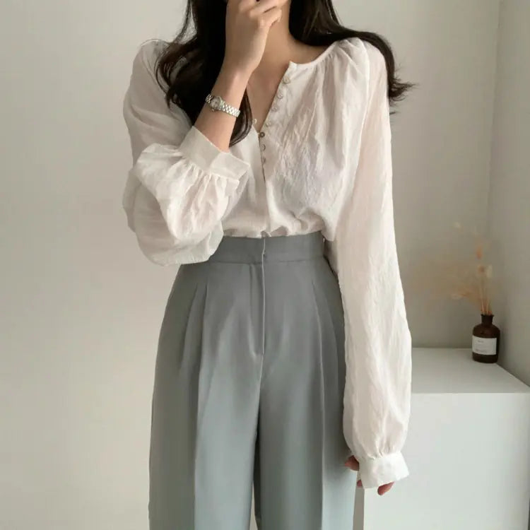 Chic Korean Style Long Sleeve Lightweight Shirt