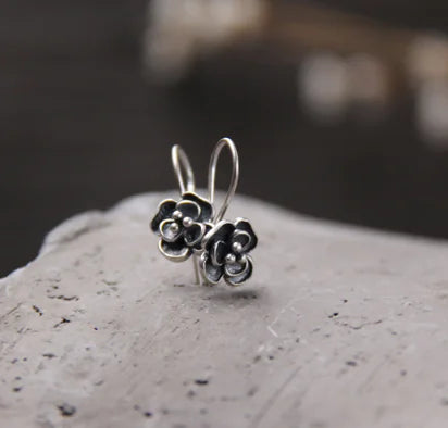 S925 Vintage Silver Rose Flower Earrings