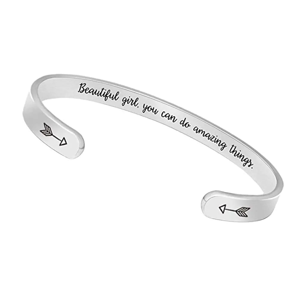 Inspirational C-Shaped Stainless Steel Bracelet